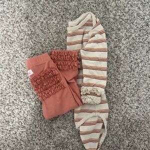 Ruffle Butts Striped Cream and Mauve Set